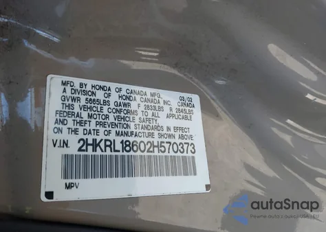 2002 Honda Odyssey Ex z USA, uszkodzony, nr VIN 2HKRL18602H570373